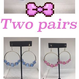 🍭 VINTAGE HANDMADE PINK & BLUE EARRING BUNDLE